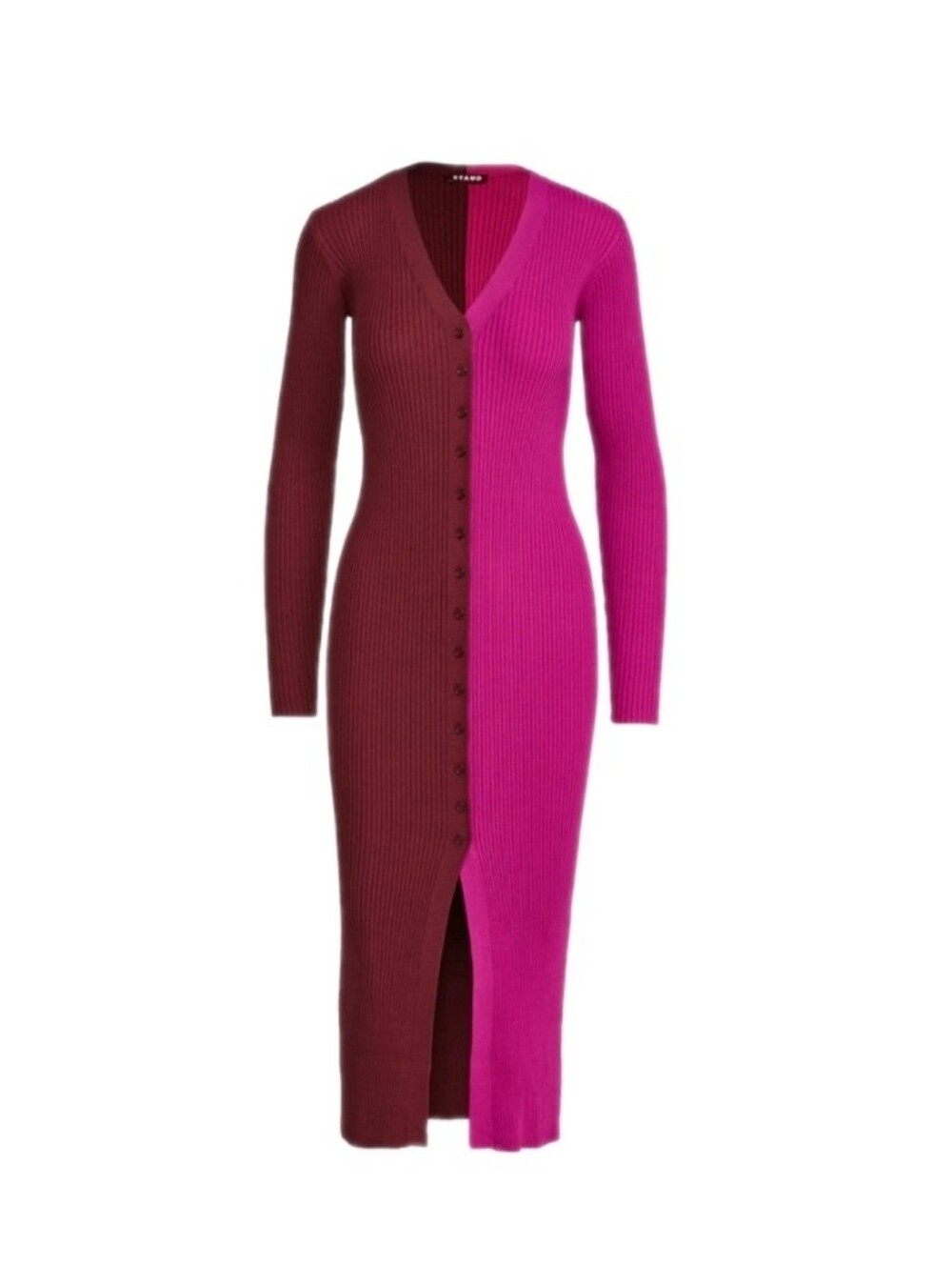 Staud Shoko Colorblock Body-con Sweaterdress in Fuchsia Bordeaux Size Medium